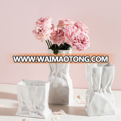 Simplism modern nordic style marble effect ceramic art and craft  home decor flower vase for wedding decoration